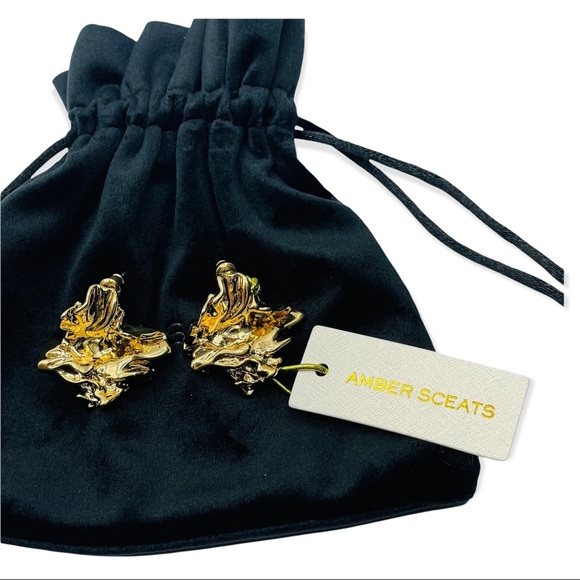 NEW Amber Sceats Earrings Crushed Metal 24K Gold Plated - Picture 2 of 6